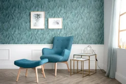 Miliboo Design-Sessel skandinavisch und Fußablage Petrolblau und helles Holz BRISTOL* Design-sessel|Sessel