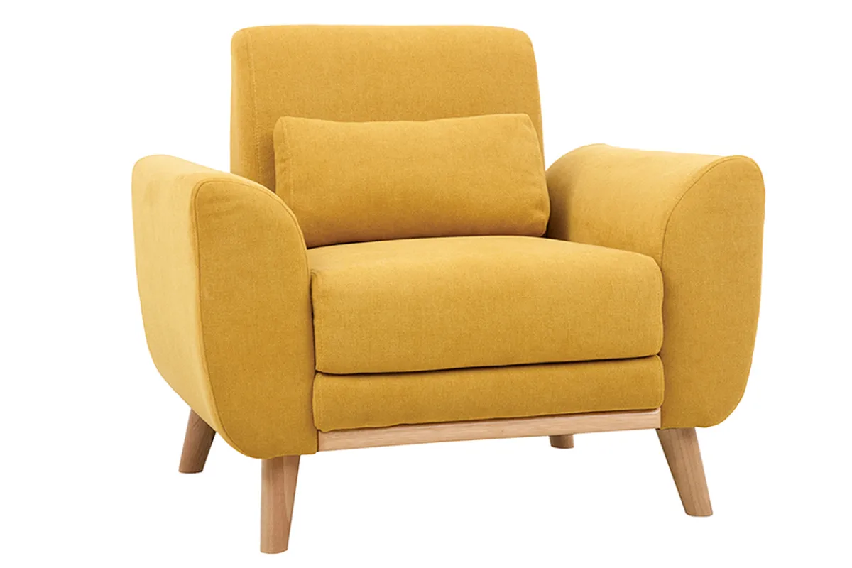 Miliboo Design-Sessel Stoff Gelb und Füße Eiche EKTOR* Design-sessel|Sessel