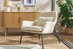 Miliboo Design-Sessel Stoff mit Samteffekt in Entenblau und schwarzem Metall MAXINE* Design-sessel|Sessel