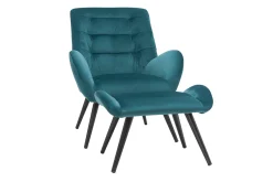 Miliboo Design-Sessel und Fußstütze aus petrolfarbenem Stoff ZOE* Design-sessel|Sessel