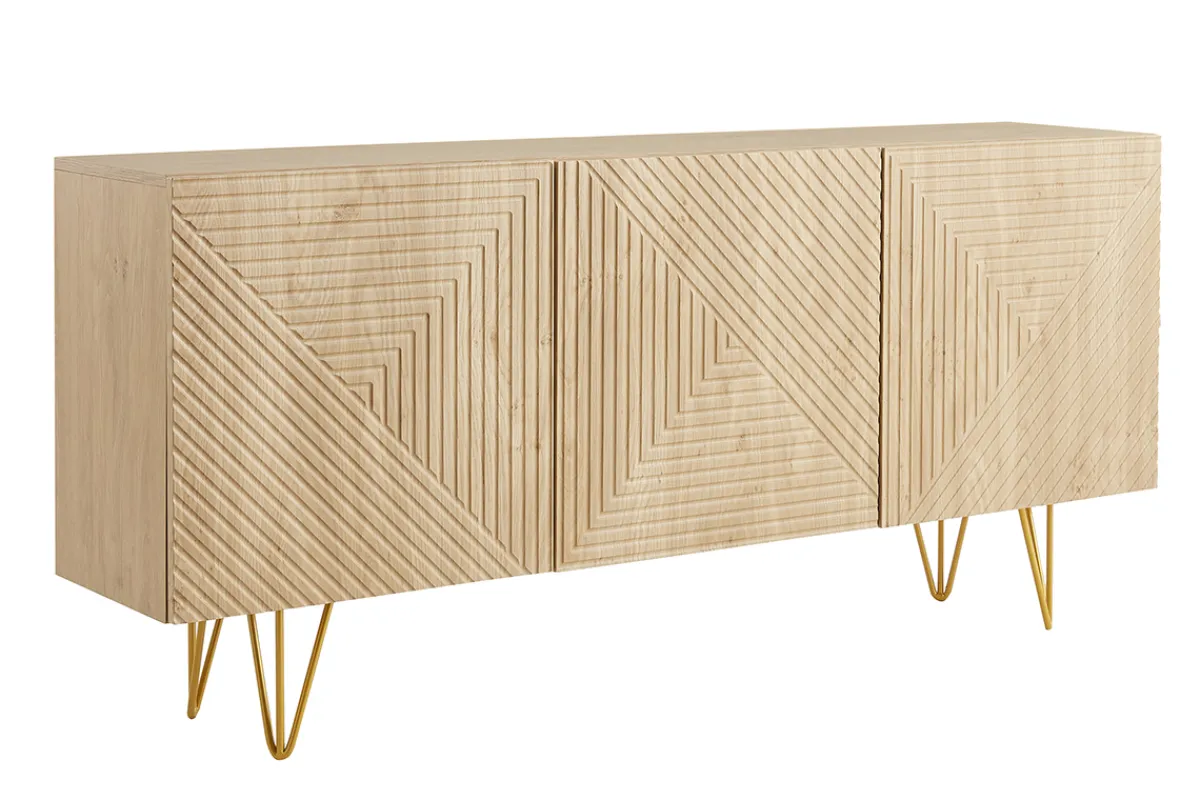 Miliboo Design-Sideboard aus hellem Eichenholz-Finish und goldfarbenem Metall mit 3 Türen B160 cm OZEN* Sideboards