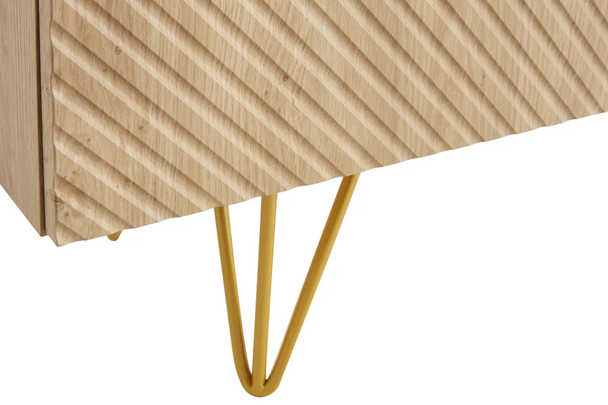 Miliboo Design-Sideboard aus hellem Eichenholz-Finish und goldfarbenem Metall mit 3 Türen B160 cm OZEN* Sideboards
