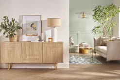 Miliboo Design-Sideboard aus hellem Eichenholz-Finish und goldfarbenem Metall mit 3 Türen B160 cm OZEN* Sideboards