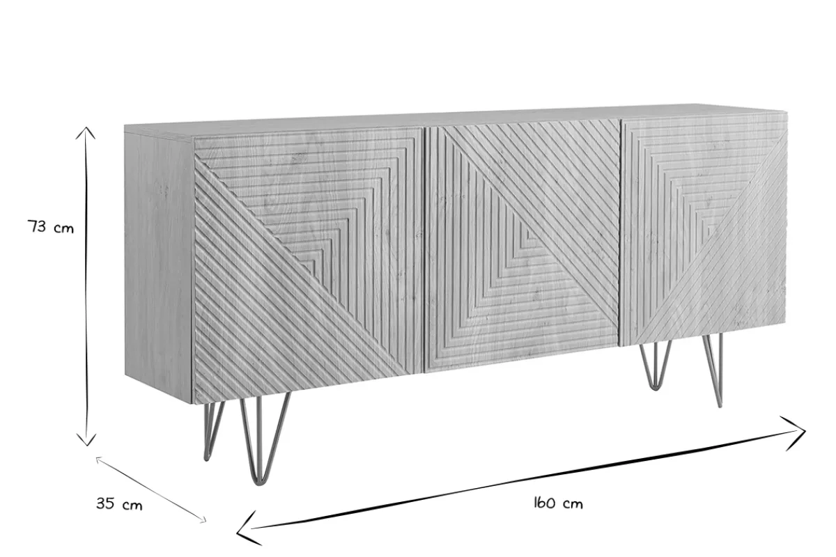 Miliboo Design-Sideboard aus hellem Eichenholz-Finish und goldfarbenem Metall mit 3 Türen B160 cm OZEN* Sideboards