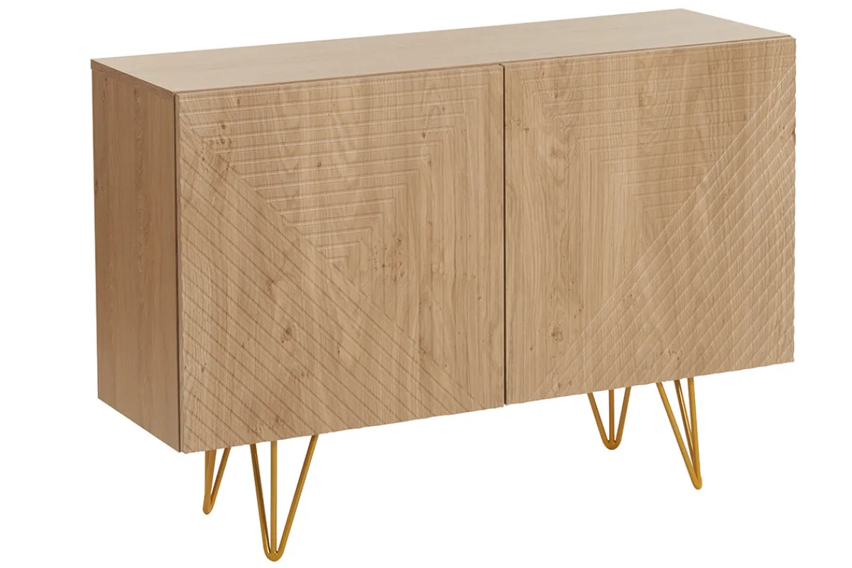 Miliboo Design-Sideboard aus hellem Eichenholz-Finish und goldfarbenem Metall mit 2 Türen B107 cm OZEN* Sideboards