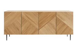 Miliboo Design-Sideboard aus hellem, massiver Eiche mit Gravur und schwarzem Metall, 4 Türen, B180 cm ARCHIPEL* Sideboards