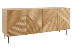 Miliboo Design-Sideboard aus hellem, massiver Eiche mit Gravur und schwarzem Metall, 4 Türen, B180 cm ARCHIPEL* Sideboards