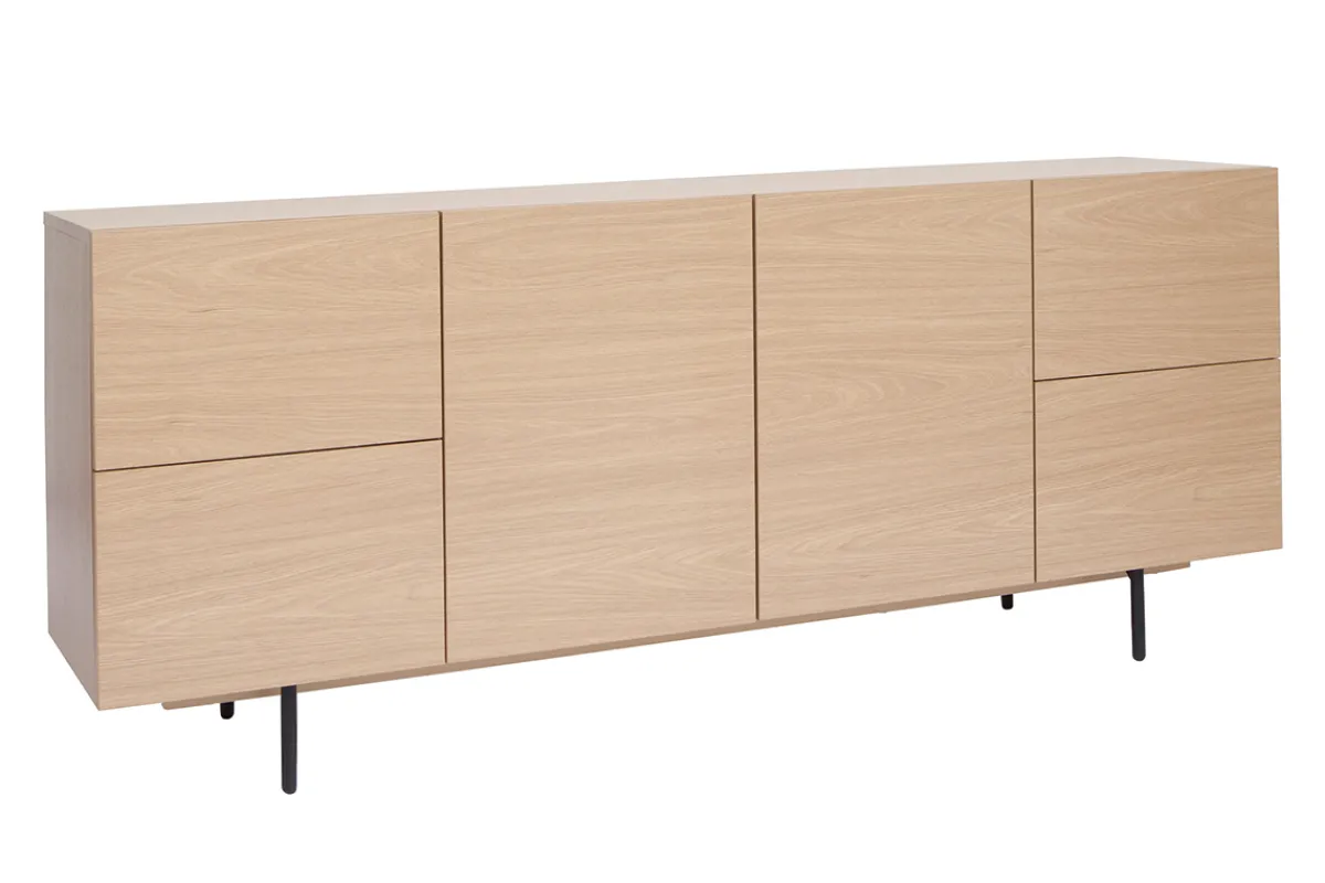 Miliboo Design-Sideboard aus hellem Eichenfurnier und schwarzem Metall, 2 Türen, 4 Schubladen B180 cm ALASKA* Sideboards