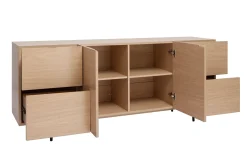 Miliboo Design-Sideboard aus hellem Eichenfurnier und schwarzem Metall, 2 Türen, 4 Schubladen B180 cm ALASKA* Sideboards