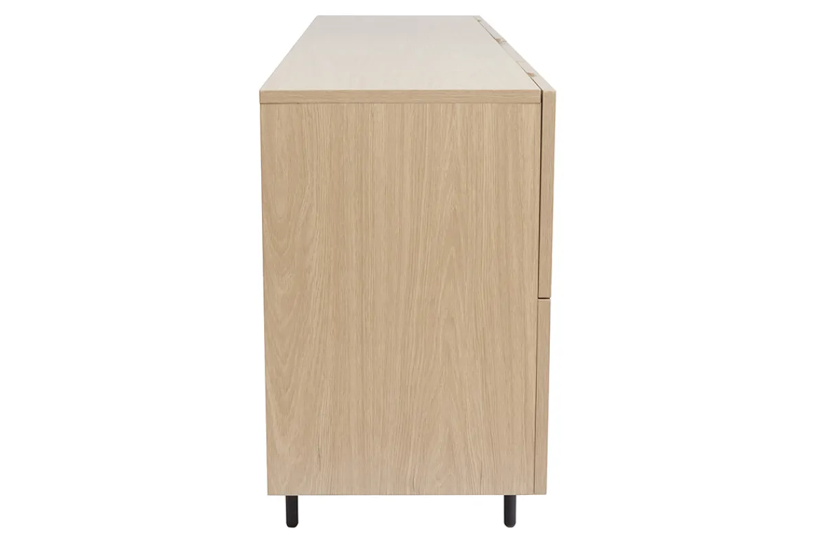 Miliboo Design-Sideboard aus hellem Eichenfurnier und schwarzem Metall, 2 Türen, 4 Schubladen B180 cm ALASKA* Sideboards