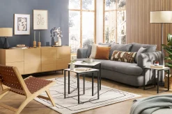 Miliboo Design-Sideboard aus hellem Eichenfurnier und schwarzem Metall, 2 Türen, 4 Schubladen B180 cm ALASKA* Sideboards