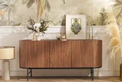 Miliboo Design-Sideboard dunkles Walnussfurnier und schwarzes Metall 3 Türen B160 cm SKYE* Sideboards