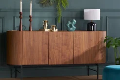 Miliboo Design-Sideboard dunkles Walnussfurnier und schwarzes Metall 3 Türen B160 cm SKYE* Sideboards