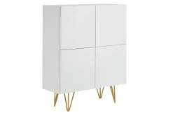 Miliboo Design-Sideboard graviert matt weiß und vergoldetem Metall 4 Türen B86 cm OZEN* Sideboards|Flurmöbel