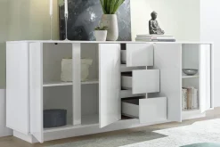 Miliboo Design-Sideboard 4-türig mit 3 Schubladen weiße Hochglanz-Lackierung B 210 cm COMO* Sideboards