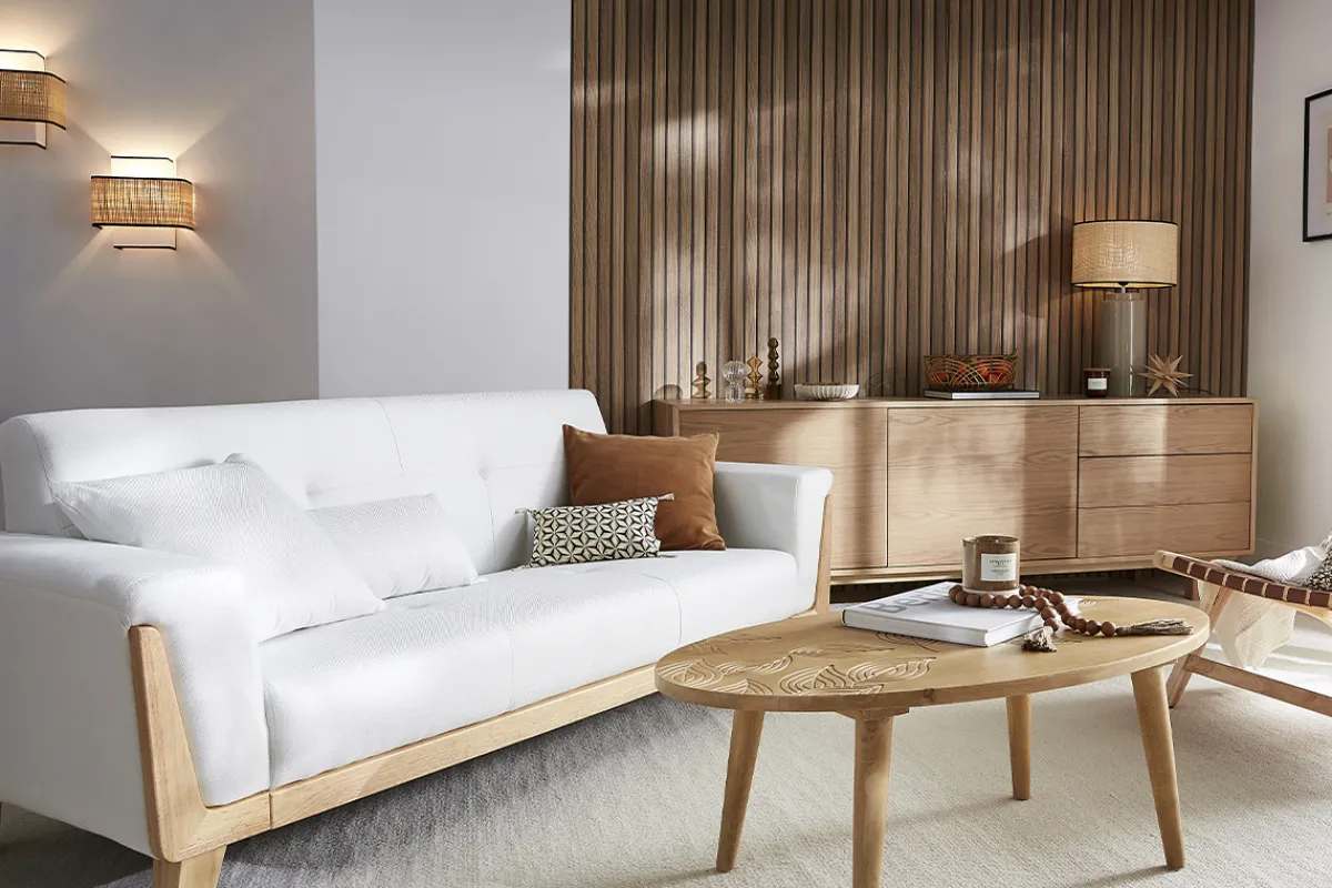 Miliboo Design-Sofa 3 Plätze Altweiß Holzbeine FJORD* Design-sofas