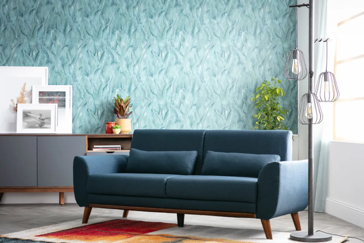 Miliboo Design-Sofa 3 Plätze Stoff Blau Beine Nussbaum EKTOR* Design-sofas