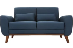 Miliboo Design-Sofa 2 Plätze Stoff Blau und Füße Nussbaum EKTOR* Design-sofas