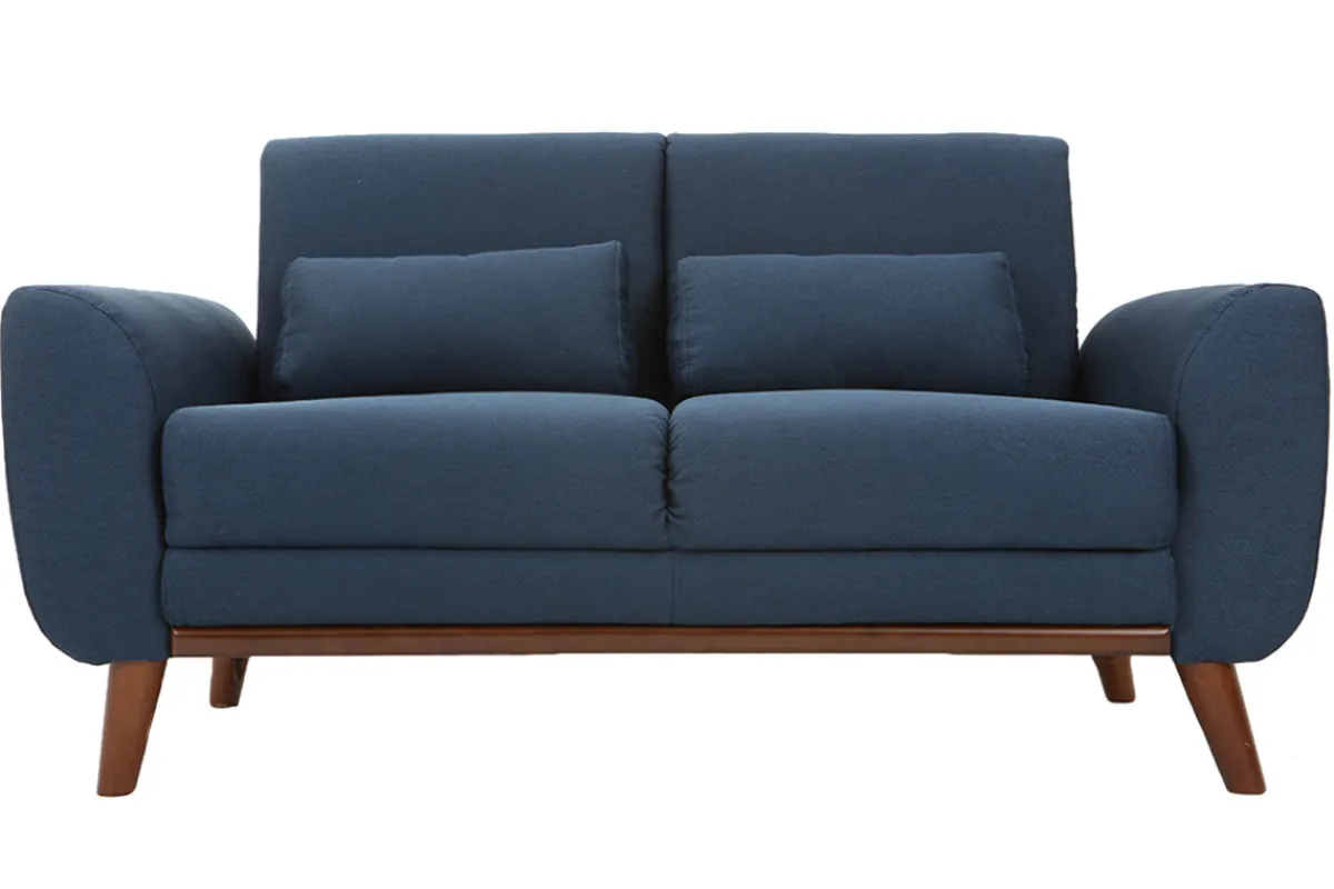 Miliboo Design-Sofa 2 Plätze Stoff Blau und Füße Nussbaum EKTOR* Design-sofas