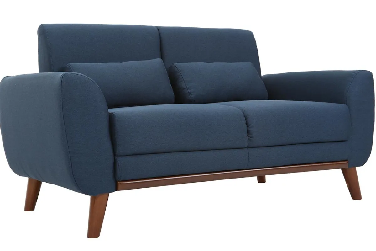 Miliboo Design-Sofa 2 Plätze Stoff Blau und Füße Nussbaum EKTOR* Design-sofas