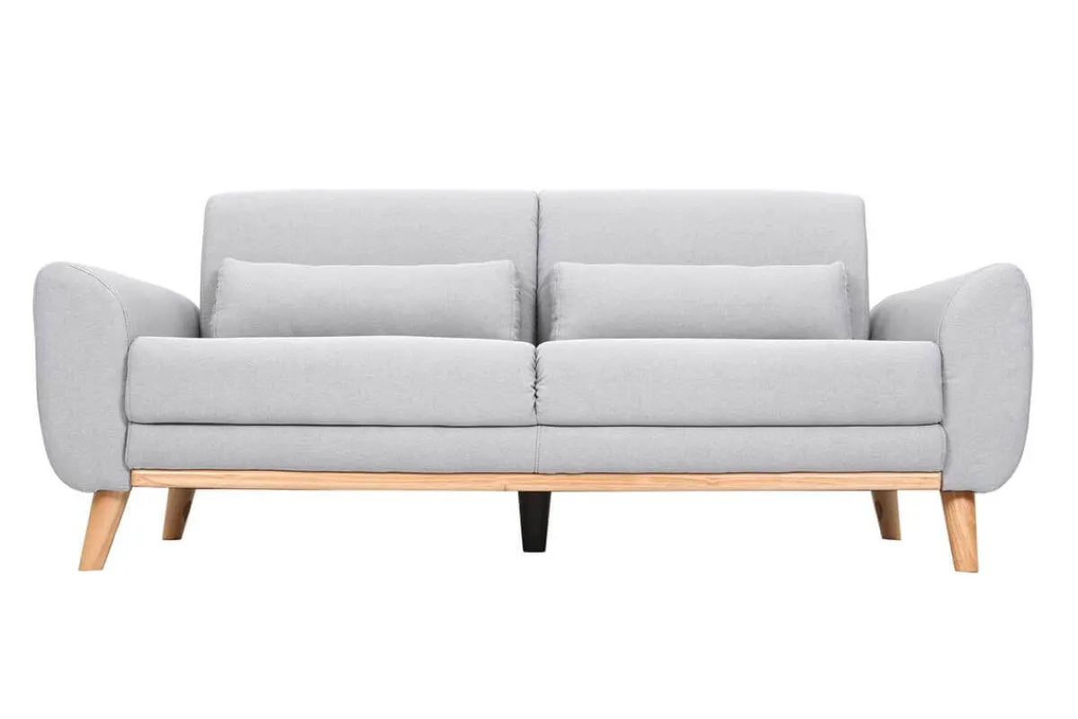 Miliboo Design-Sofa 3 Plätze Stoff Hellgrau Eichenbeine EKTOR* Design-sofas
