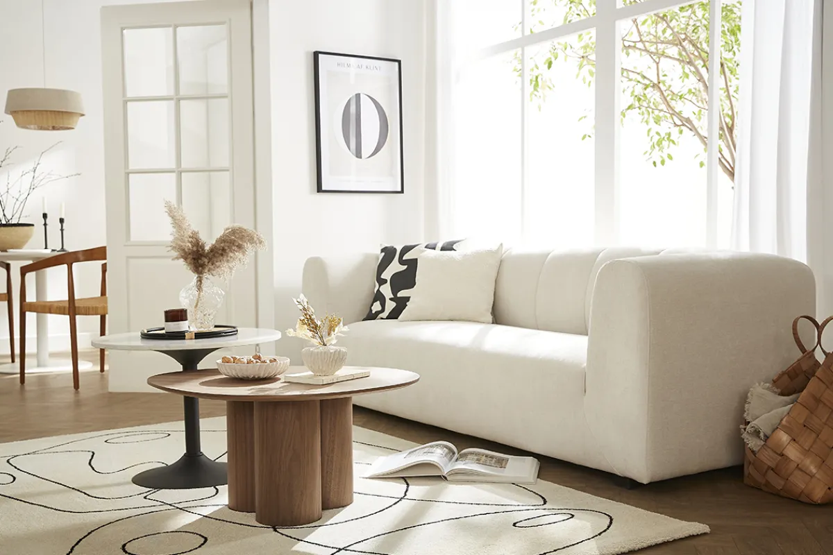 Miliboo Design-Sofa aus hellbeigem Stoff 4-Sitzer OLIVEIRO* Design-sofas