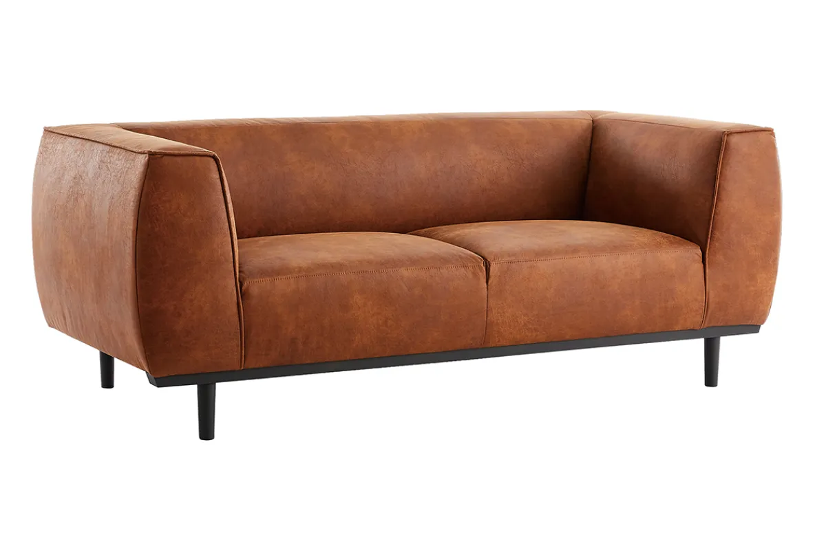 Miliboo Design-Sofa aus Leder in Antikoptik Cognacbraun 2/3-Sitzer MORRIS* Ledersofas