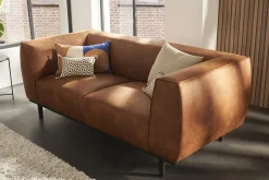 Miliboo Design-Sofa aus Leder in Antikoptik Cognacbraun 2/3-Sitzer MORRIS* Ledersofas