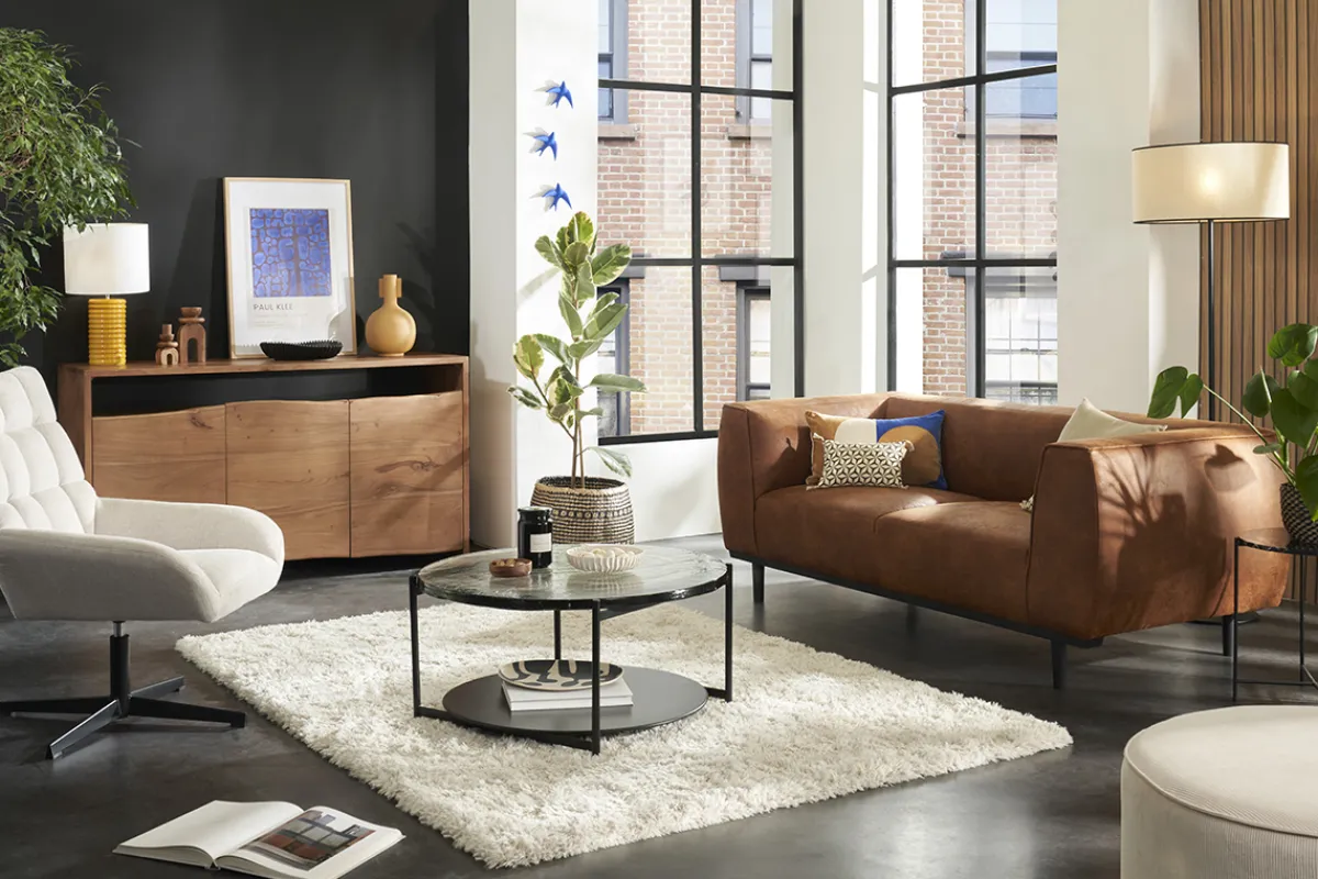 Miliboo Design-Sofa aus Leder in Antikoptik Cognacbraun 2/3-Sitzer MORRIS* Ledersofas