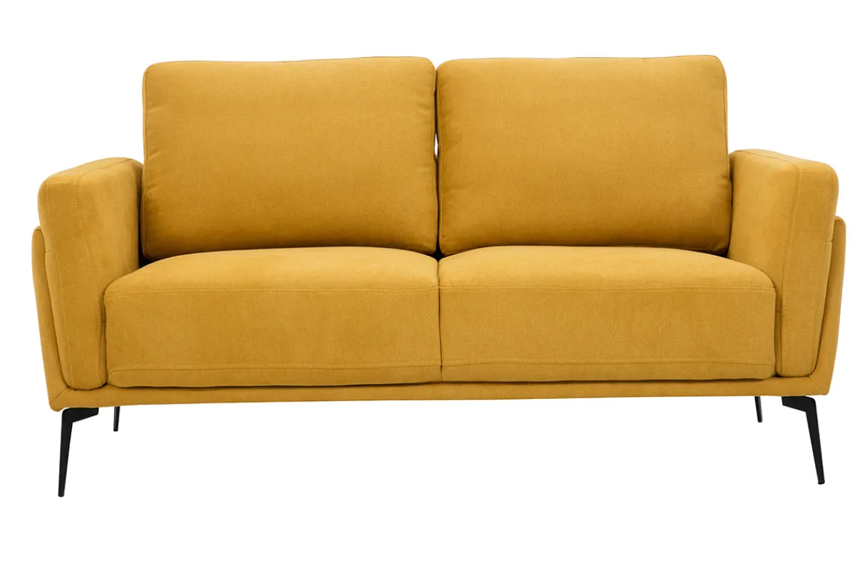 Miliboo Design-Sofa im senfgelbem Samtdesign mit schwarzem Metallfuß 2-Sitzer MOSCO* Design-sofas