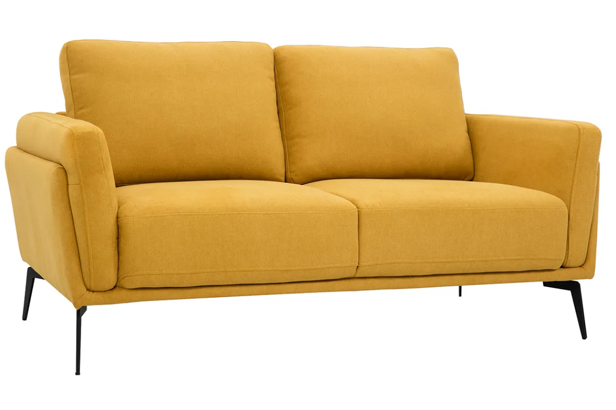 Miliboo Design-Sofa im senfgelbem Samtdesign mit schwarzem Metallfuß 2-Sitzer MOSCO* Design-sofas