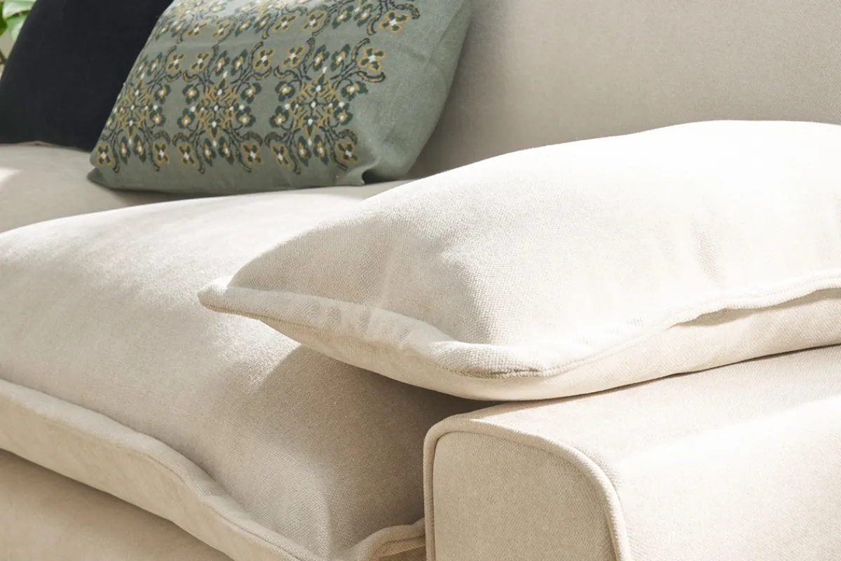 Miliboo Design-Sofa mit beigem Stoff im Samtdesign und schwarzem Metall 3-Sitzer DORY* Design-sofas
