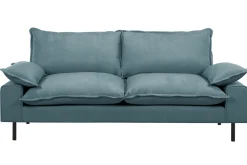 Miliboo Design-Sofa mit blaugrauem Stoff im Samtdesign und schwarzem Metall 3-Sitzer DORY* Design-sofas