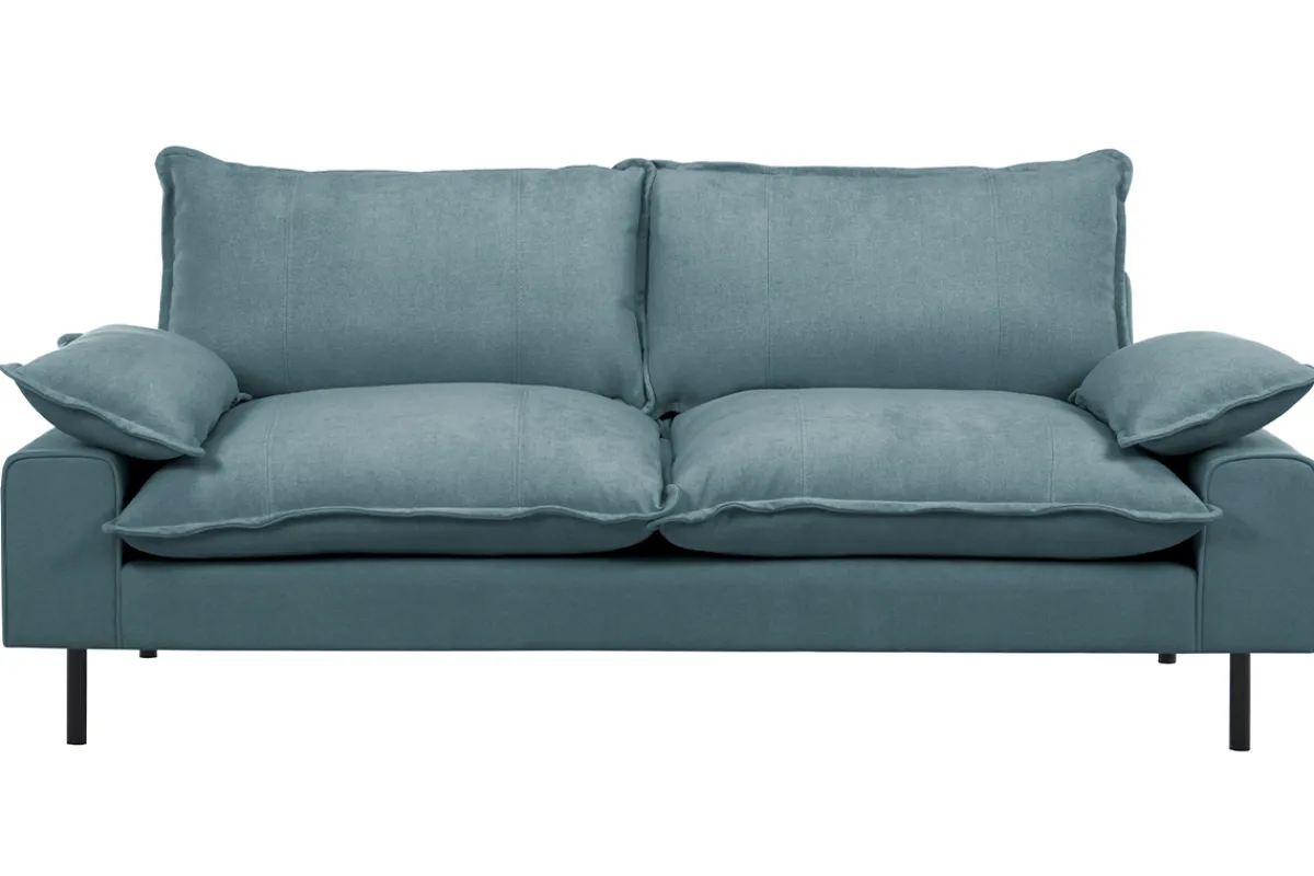 Miliboo Design-Sofa mit blaugrauem Stoff im Samtdesign und schwarzem Metall 3-Sitzer DORY* Design-sofas