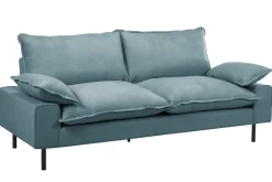 Miliboo Design-Sofa mit blaugrauem Stoff im Samtdesign und schwarzem Metall 3-Sitzer DORY* Design-sofas