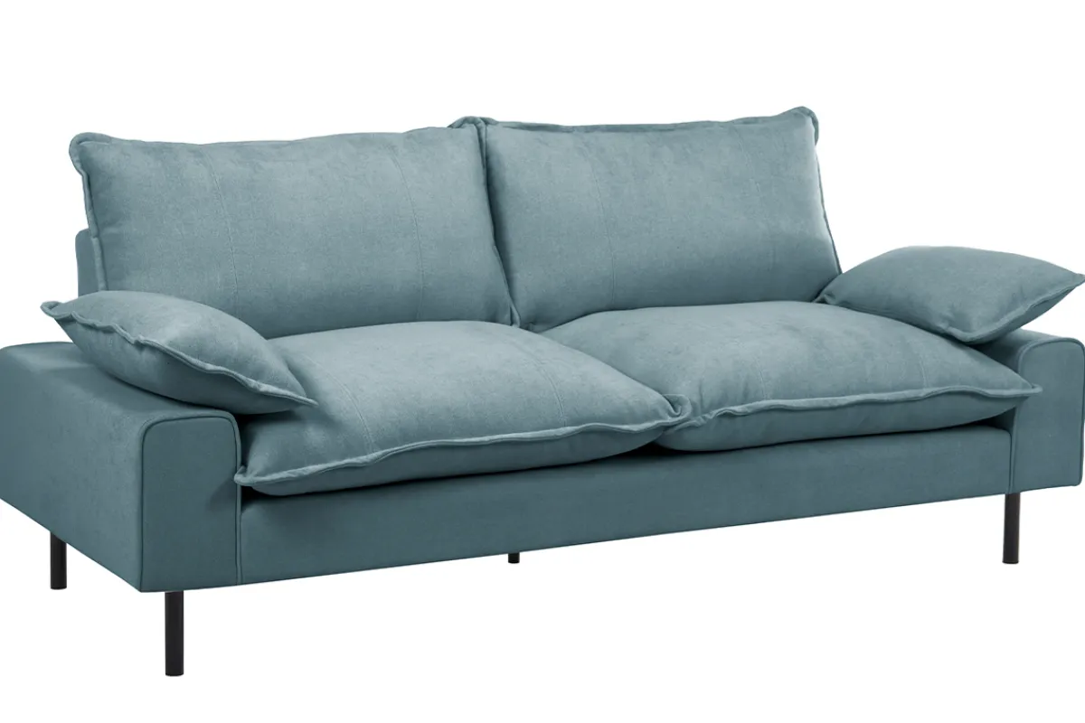 Miliboo Design-Sofa mit blaugrauem Stoff im Samtdesign und schwarzem Metall 3-Sitzer DORY* Design-sofas