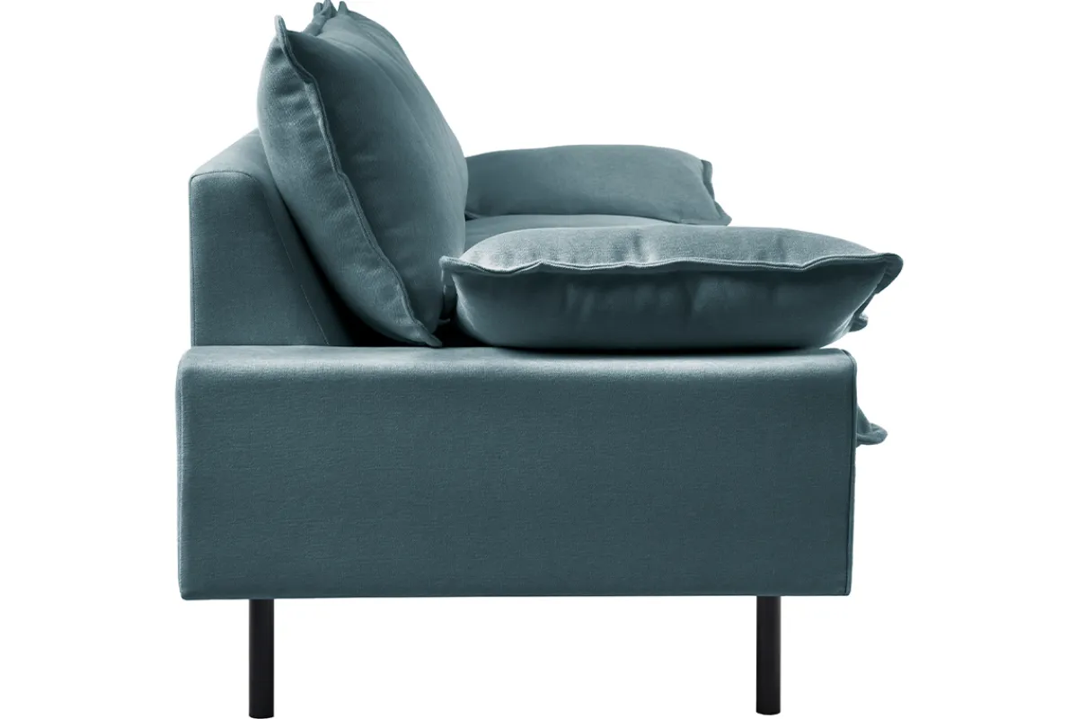 Miliboo Design-Sofa mit blaugrauem Stoff im Samtdesign und schwarzem Metall 3-Sitzer DORY* Design-sofas