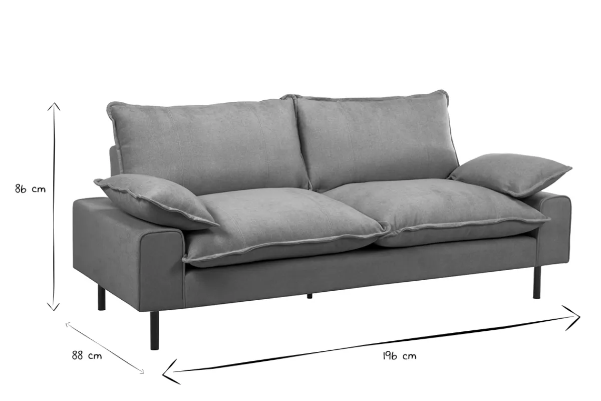 Miliboo Design-Sofa mit blaugrauem Stoff im Samtdesign und schwarzem Metall 3-Sitzer DORY* Design-sofas