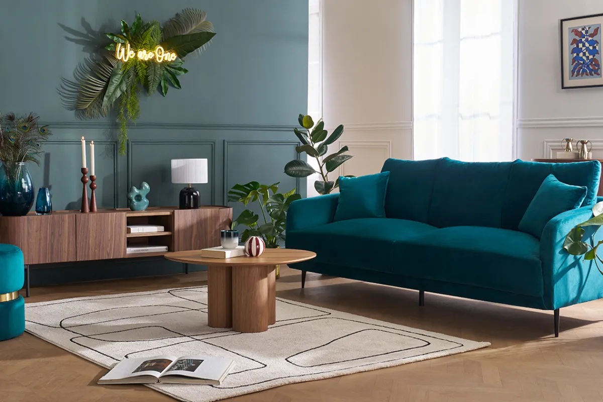 Miliboo Design-Sofa mit grauem Stoff im Samtdesign und schwarzem Metall 3-Sitzer JERRY* Design-sofas