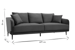 Miliboo Design-Sofa mit grauem Stoff im Samtdesign und schwarzem Metall 3-Sitzer JERRY* Design-sofas