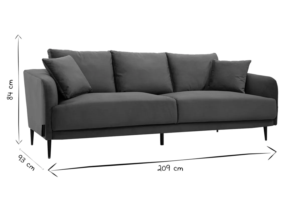 Miliboo Design-Sofa mit grauem Stoff im Samtdesign und schwarzem Metall 3-Sitzer JERRY* Design-sofas