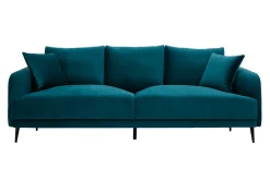 Miliboo Design-Sofa mit petrolblauem Stoff im Samtdesign und schwarzem Metall 3-Sitzer JERRY* Design-sofas