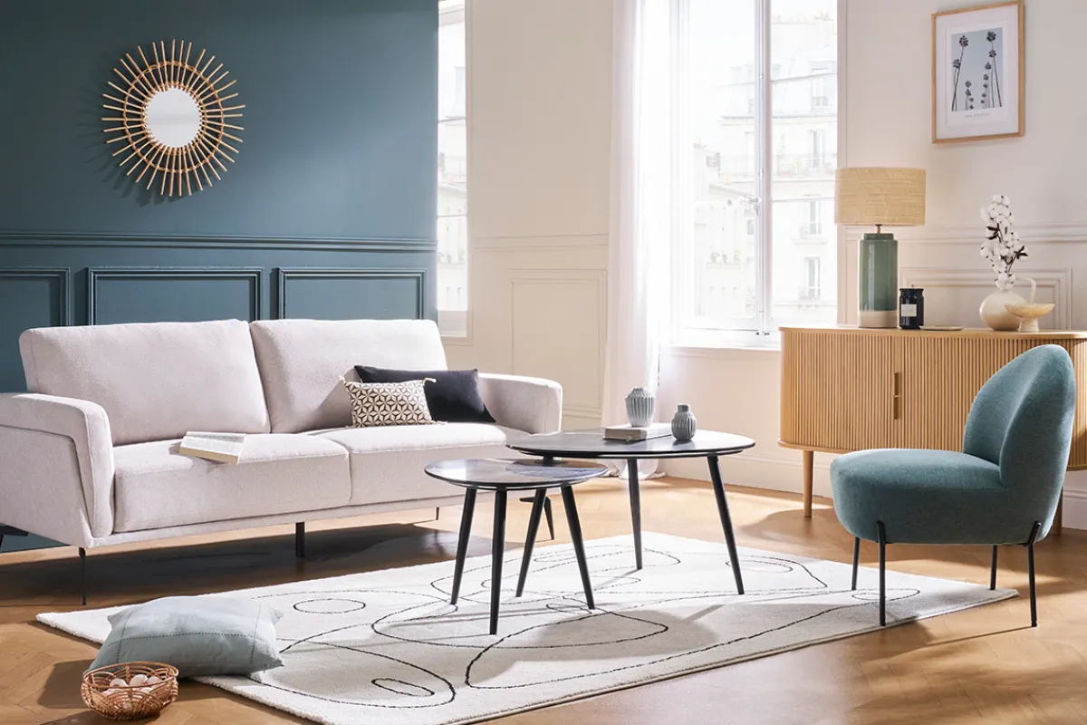 Miliboo Design-Sofa mit Stoff im Samtdesign Beige 3-Sitzer MOSCO* Design-sofas