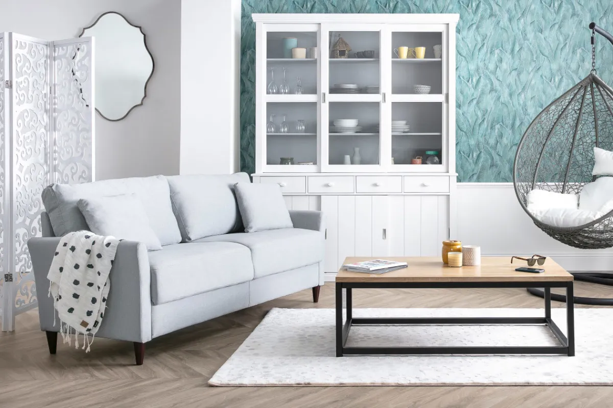 Miliboo Design-Sofa 3-Sitzer aus hellgrauem Stoff mit Stauraum MEDLEY* Design-sofas