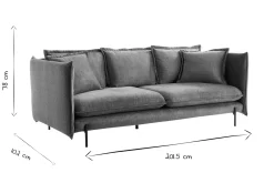 Miliboo Design-Sofa 3/4-Sitzer in blaugrauem Veloursstoff und schwarzem Metall ALMAR* Design-sofas