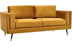 Miliboo Design-Sofa 2/3-Sitzer in gelben Samtstoff, dunkles Holz und goldfarbenes Metall STING* Design-sofas