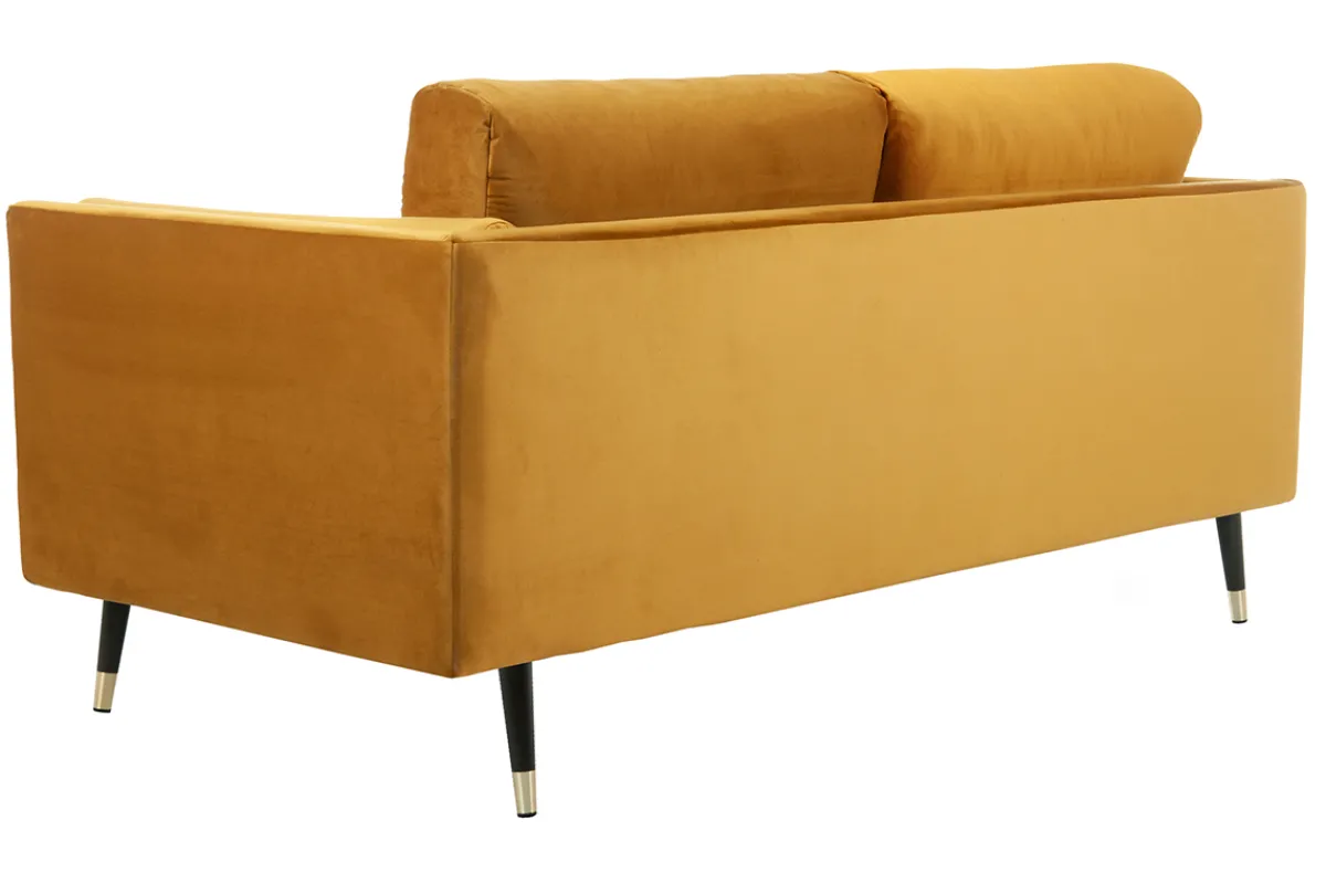 Miliboo Design-Sofa 2/3-Sitzer in gelben Samtstoff, dunkles Holz und goldfarbenes Metall STING* Design-sofas