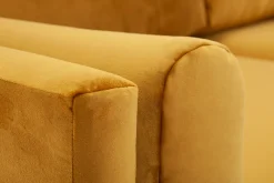 Miliboo Design-Sofa 2/3-Sitzer in gelben Samtstoff, dunkles Holz und goldfarbenes Metall STING* Design-sofas