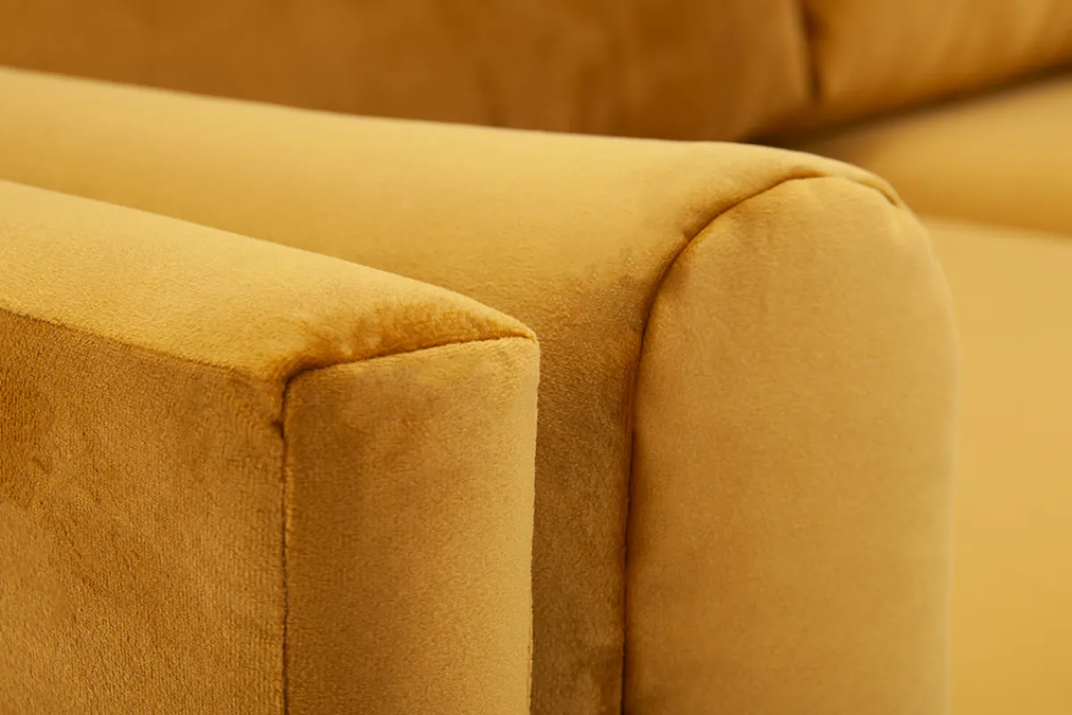 Miliboo Design-Sofa 2/3-Sitzer in gelben Samtstoff, dunkles Holz und goldfarbenes Metall STING* Design-sofas