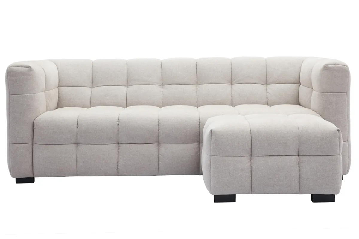 Miliboo Design-Sofa 3-Sitzer mit Fußstütze aus beigem Stoff im Samtdesign CORTO* Design-sofas